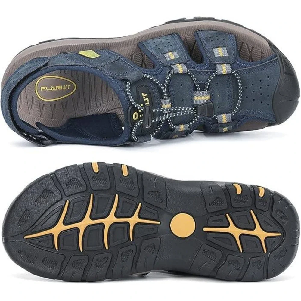 FLARUT Men's US 7.5 Blue Closed Toe Sport Sandals Lightweight Leather Hiking